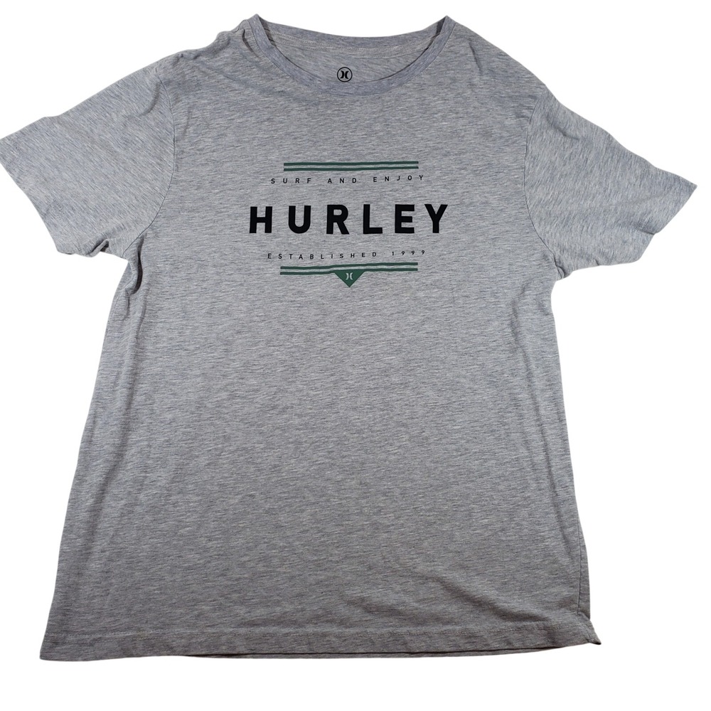 Hurley T-Shirt Mens Large Gray Surf and Enjoy Graphic‎ Tee Established 1999